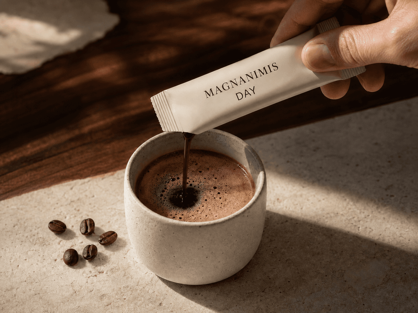 MAGNANIMIS DAY being mixed into coffee