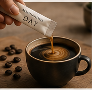 Day sachet being poured into morning coffee
