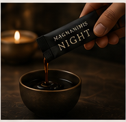 Night blend poured into a dark ceramic cup by candlelight